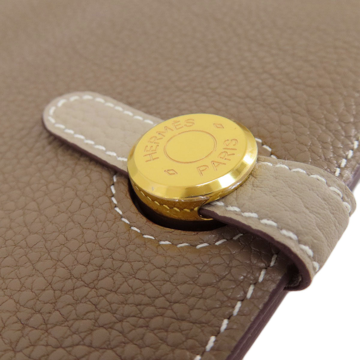 HERMES Long Wallet Purse Togo beige Dogon Duo GM Etop Gold Metal