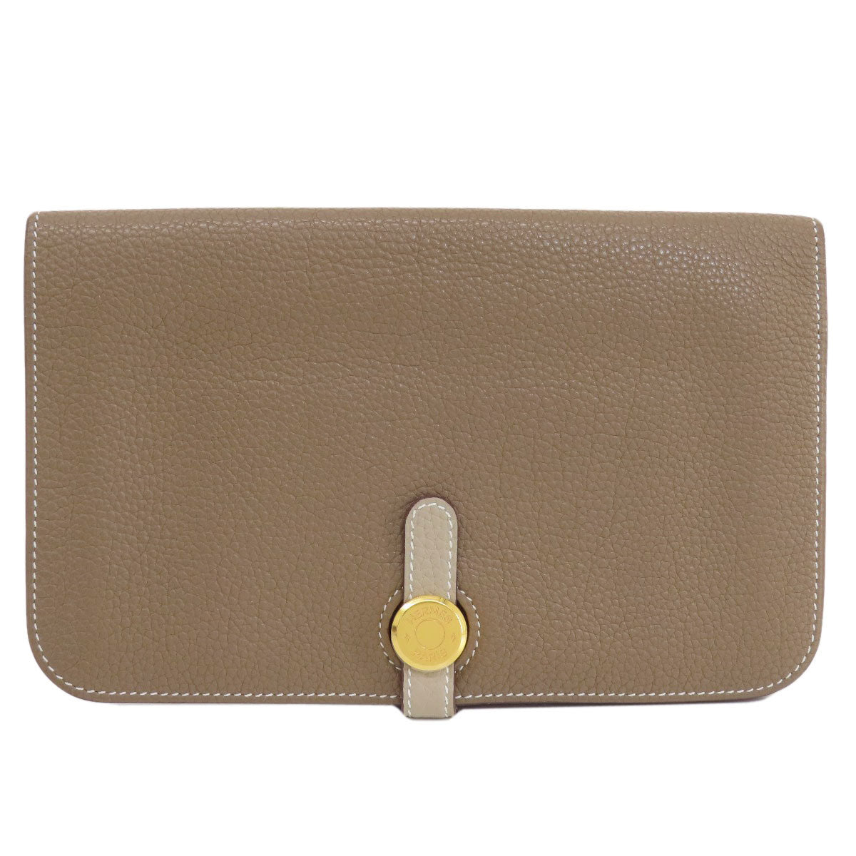 HERMES Long Wallet Purse Togo beige Dogon Duo GM Etop Gold Metal