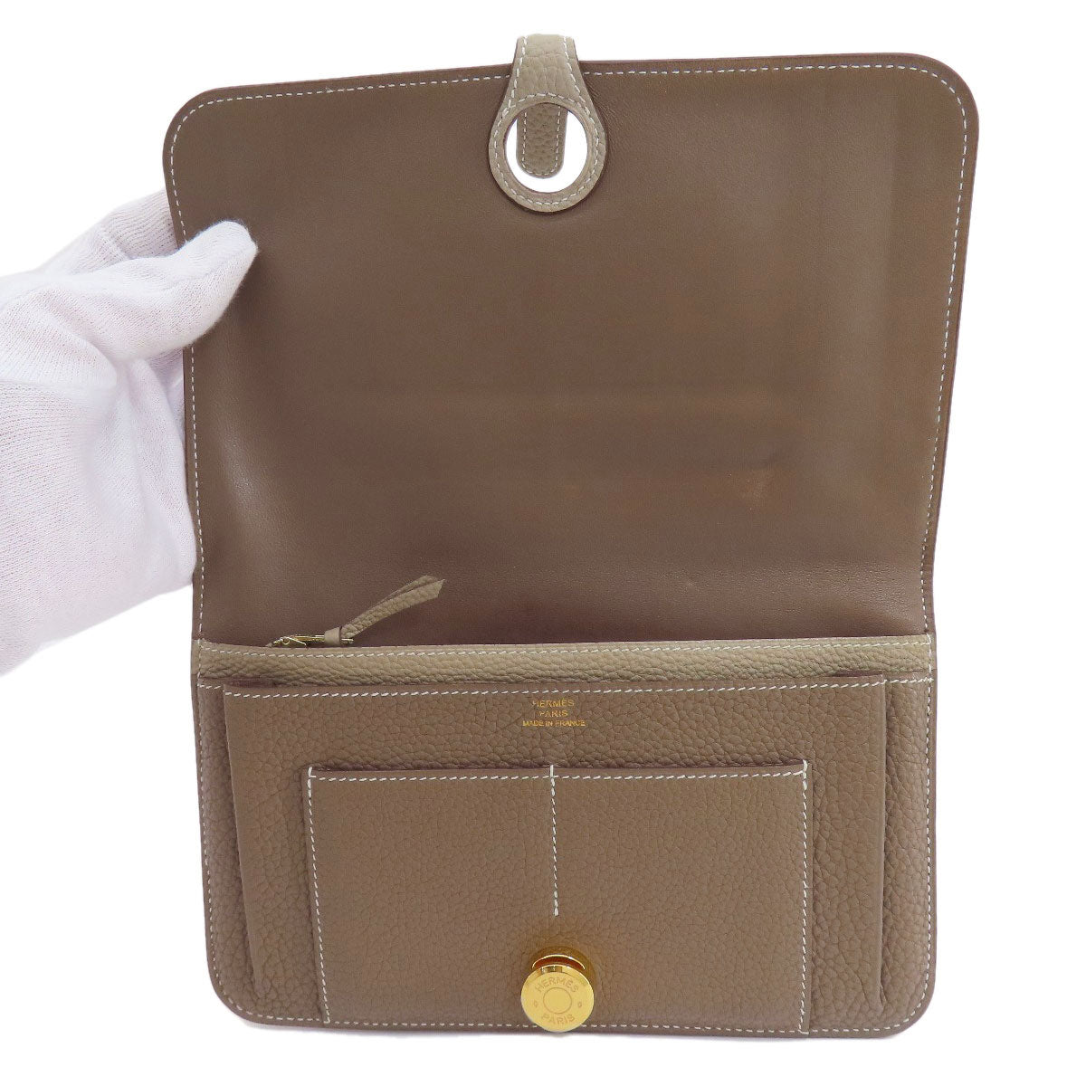 HERMES Long Wallet Purse Togo beige Dogon Duo GM Etop Gold Metal
