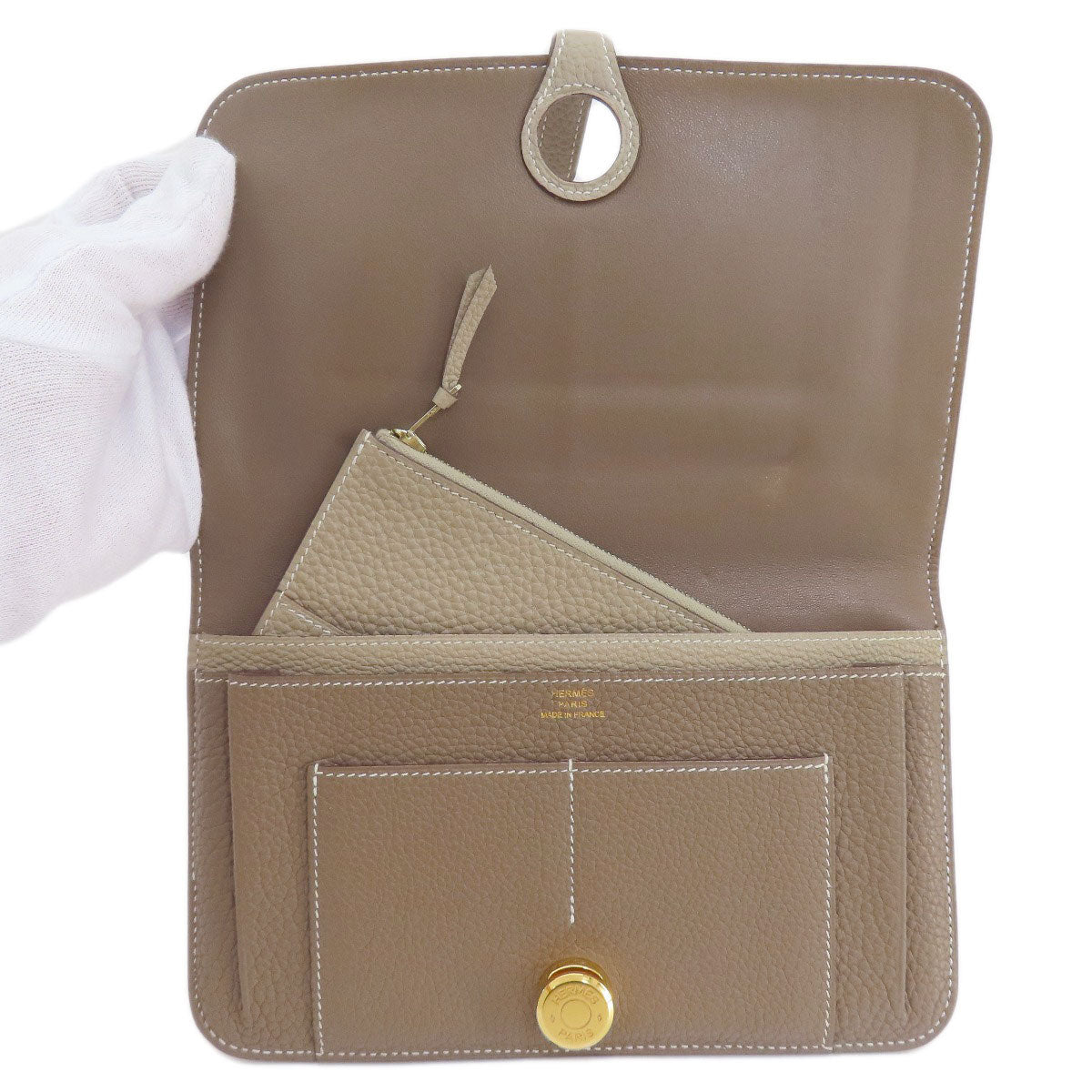 HERMES Long Wallet Purse Togo beige Dogon Duo GM Etop Gold Metal