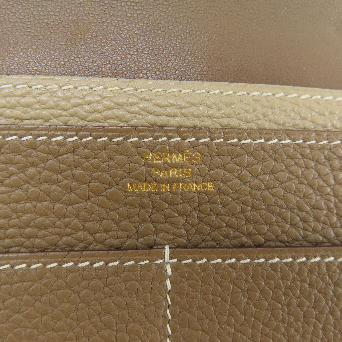 HERMES Long Wallet Purse Togo beige Dogon Duo GM Etop Gold Metal