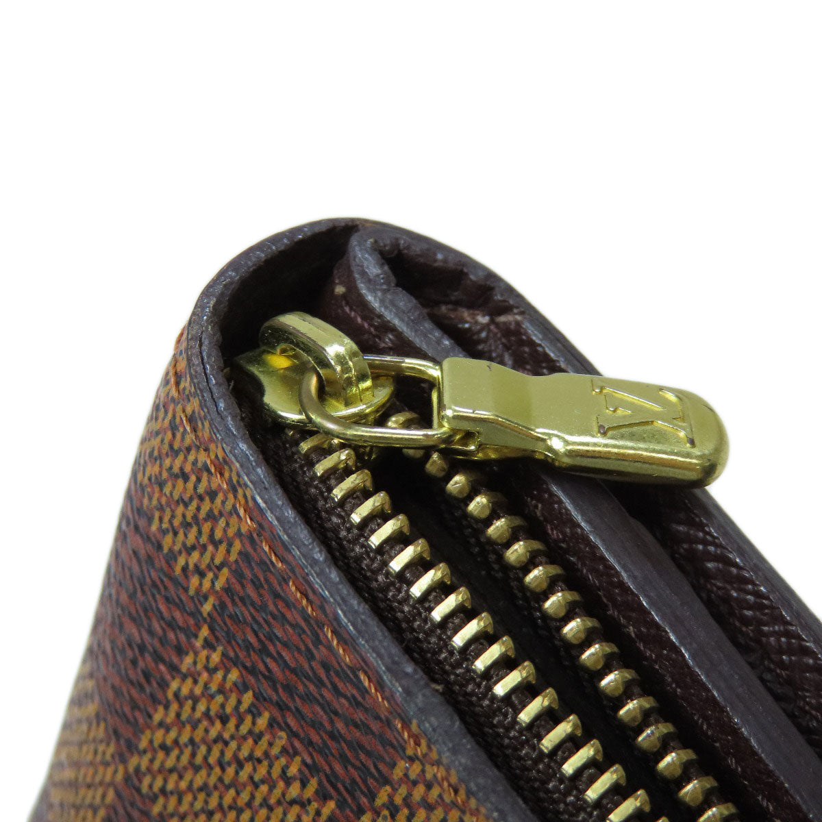 LOUIS VUITTON Bifold Wallet M61668 Damier canvas Brown Compact zip Women Used