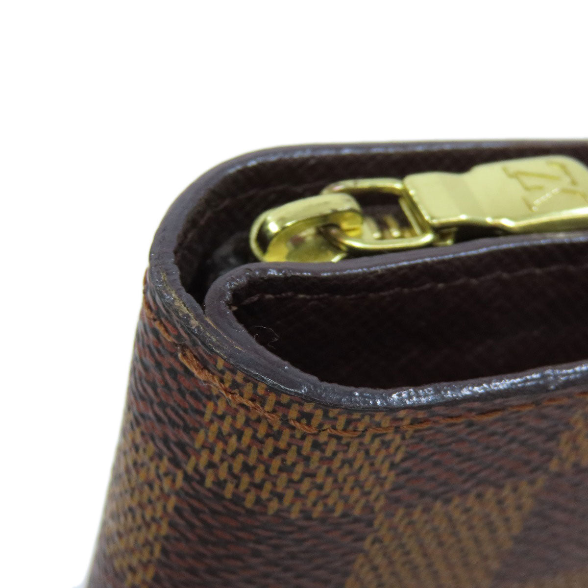 LOUIS VUITTON Bifold Wallet M61668 Damier canvas Brown Compact zip Women Used