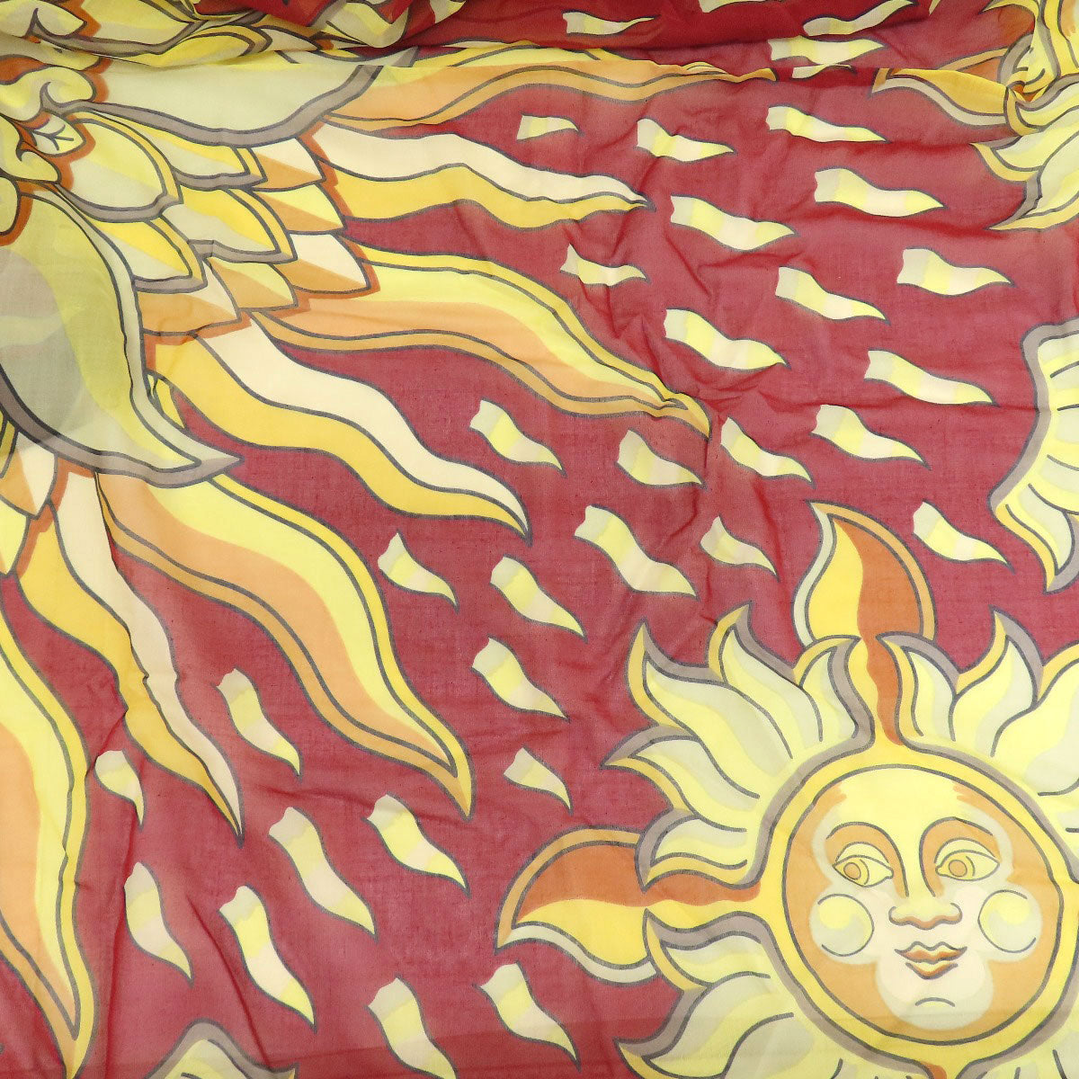 HERMES Stall cotton Brown Sun pattern large scarf Women Used