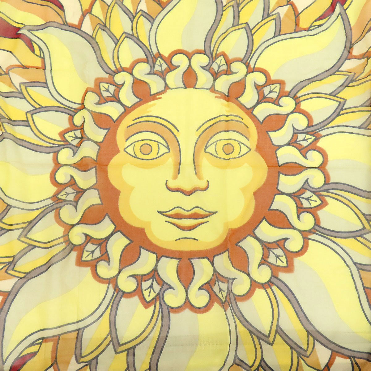 HERMES Stall cotton Brown Sun pattern large scarf Women Used
