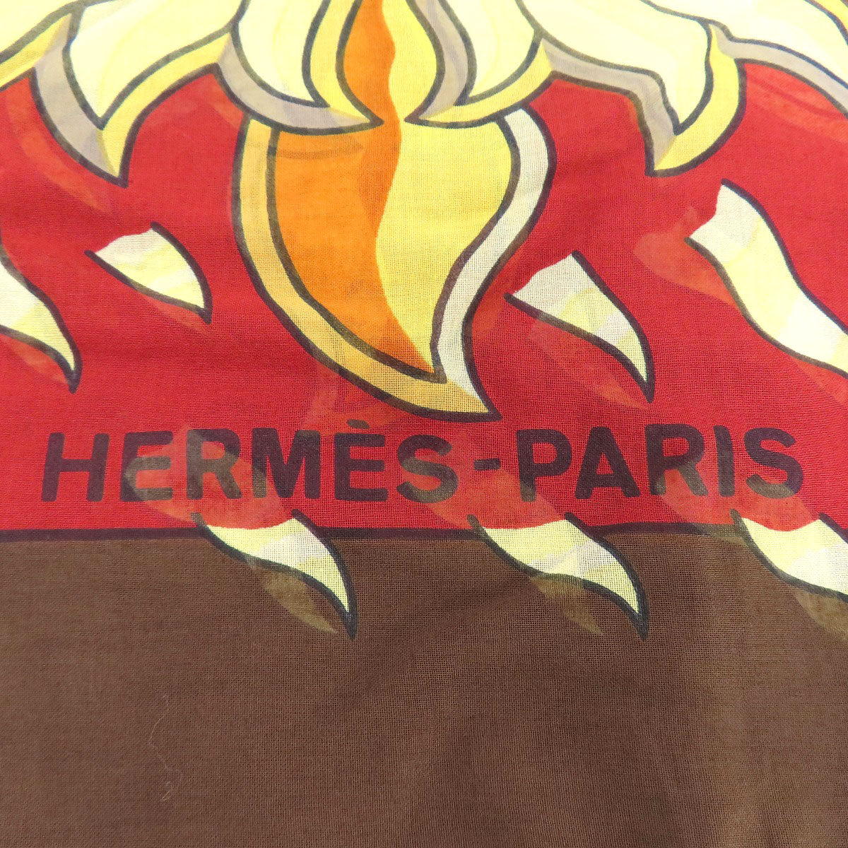 HERMES Stall cotton Brown Sun pattern large scarf Women Used