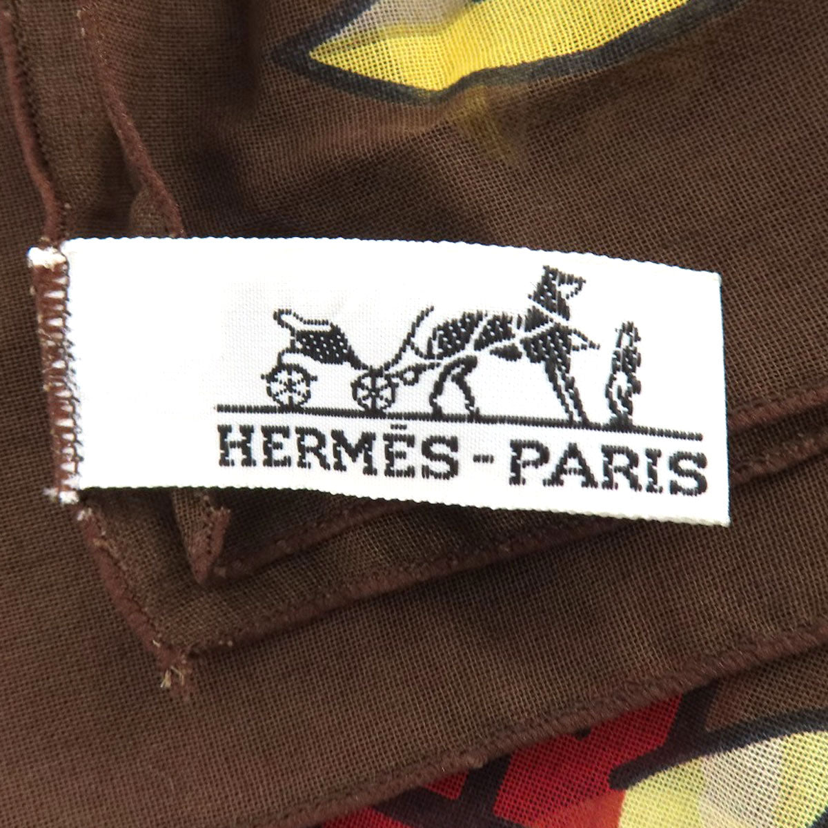 HERMES Stall cotton Brown Sun pattern large scarf Women Used