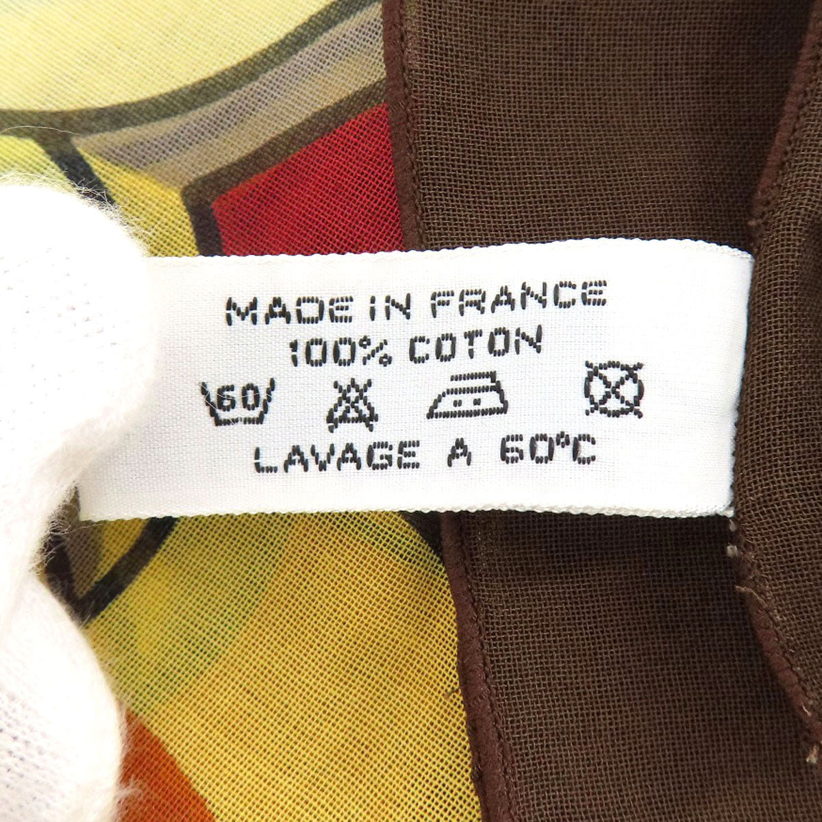HERMES Stall cotton Brown Sun pattern large scarf Women Used