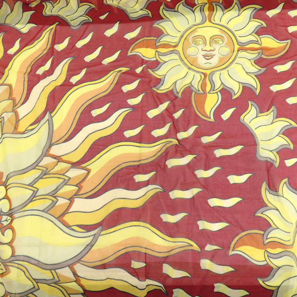 HERMES Stall cotton Brown Sun pattern large scarf Women Used