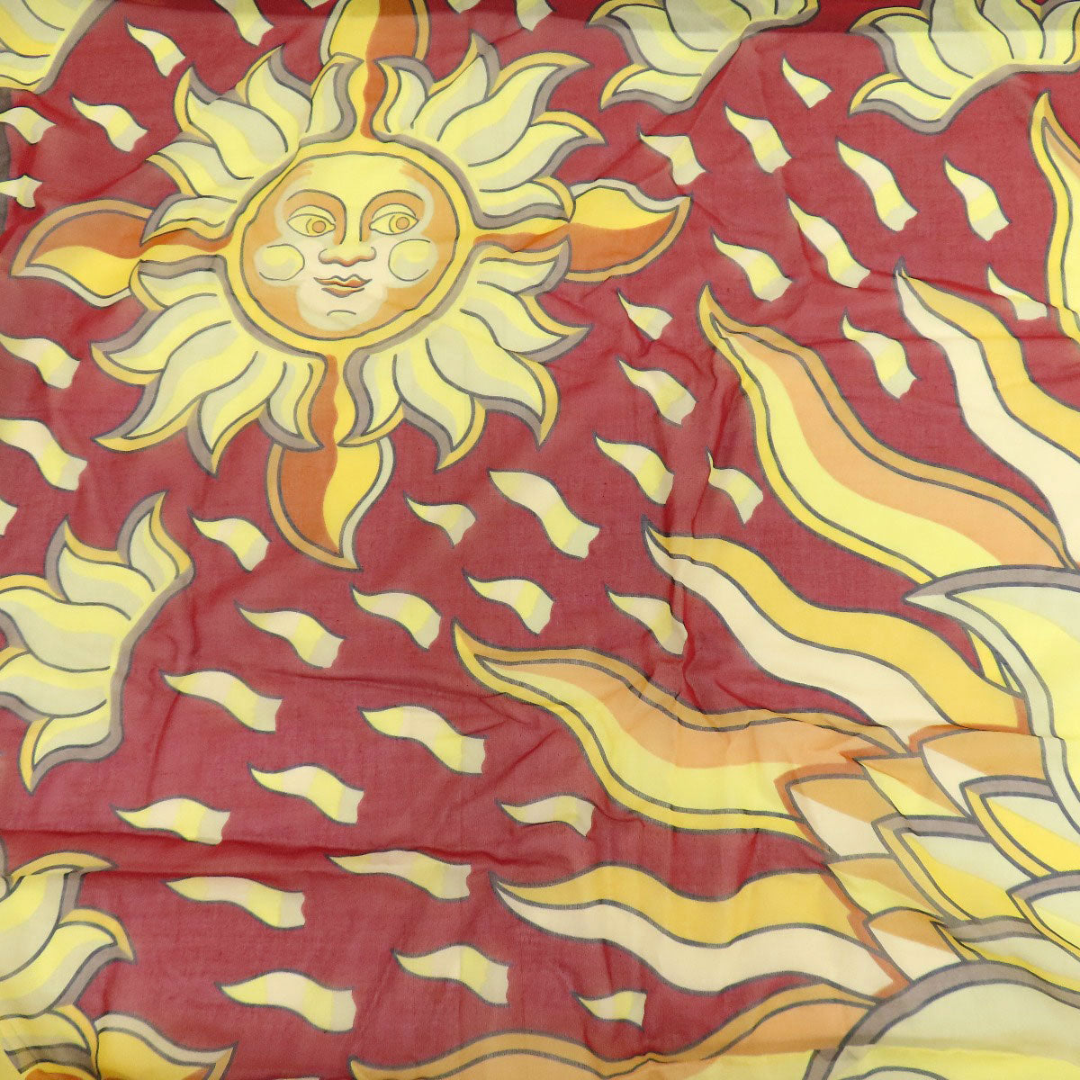 HERMES Stall cotton Brown Sun pattern large scarf Women Used