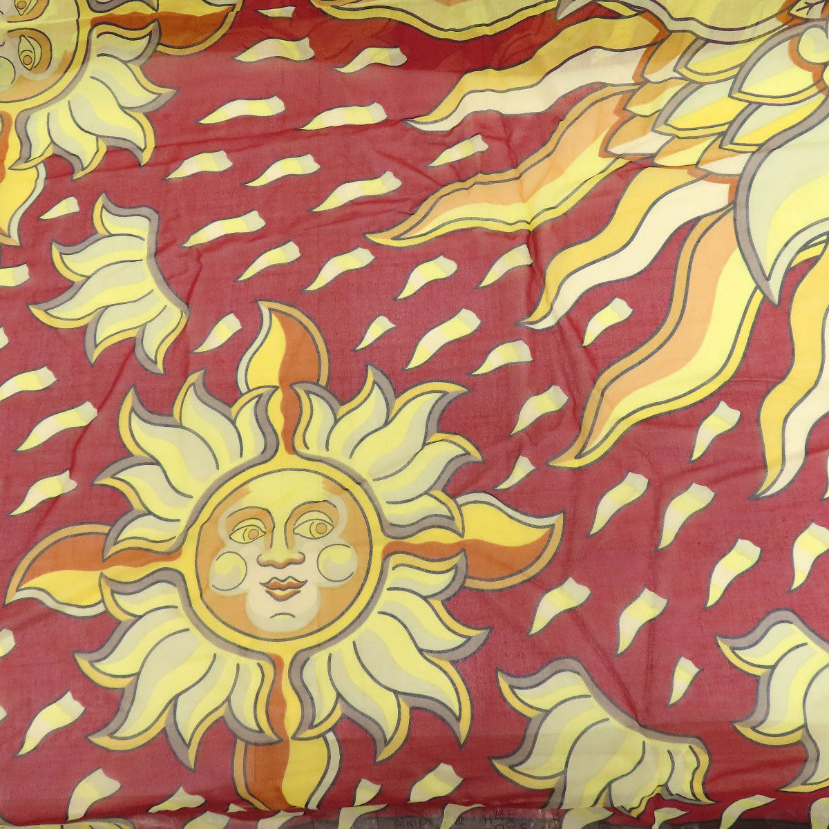 HERMES Stall cotton Brown Sun pattern large scarf Women Used