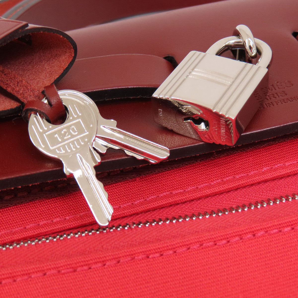 HERMES Handbag Towar Officche Red Herbag Zip PM Red SilverMetal Women Used