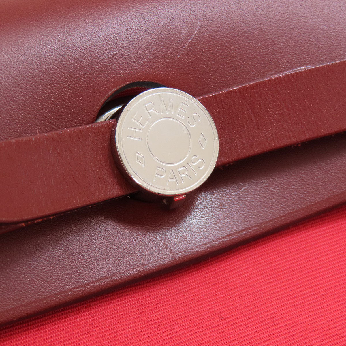 HERMES Handbag Towar Officche Red Herbag Zip PM Red SilverMetal Women Used