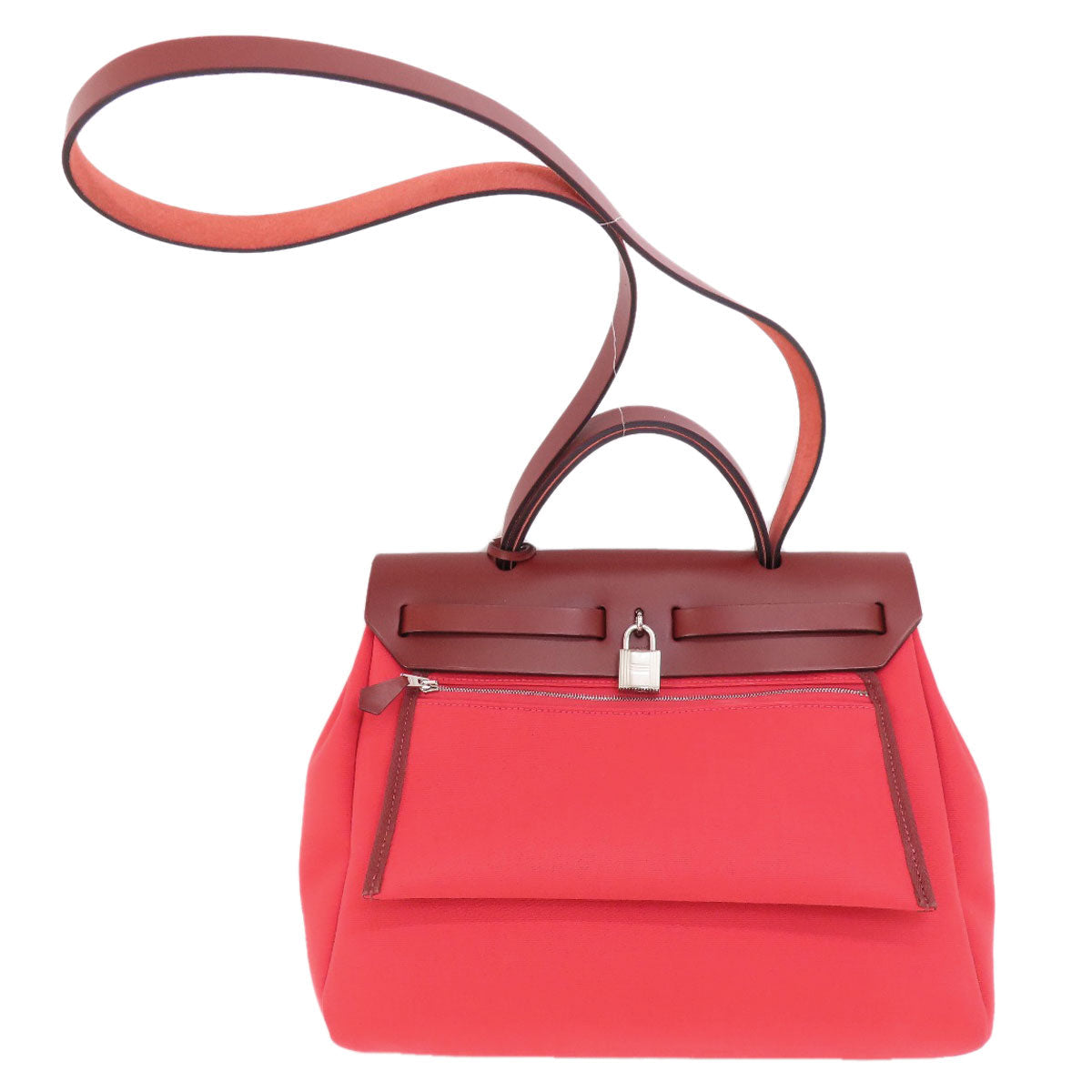 HERMES Handbag Towar Officche Red Herbag Zip PM Red SilverMetal Women Used