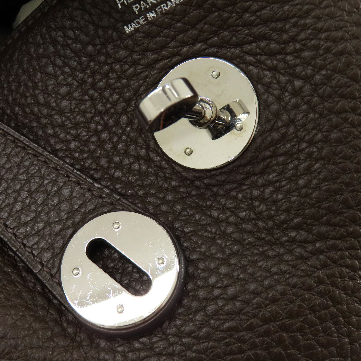 HERMES Handbag Taurillon Clemence Brown Lindy 30 Silver Metal Women Used