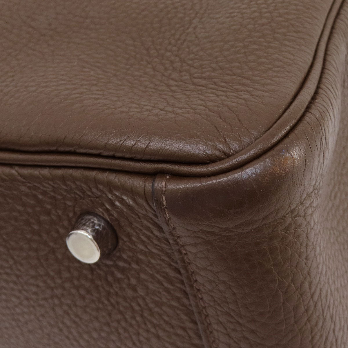 HERMES Handbag Taurillon Clemence Brown Lindy 30 Silver Metal Women Used