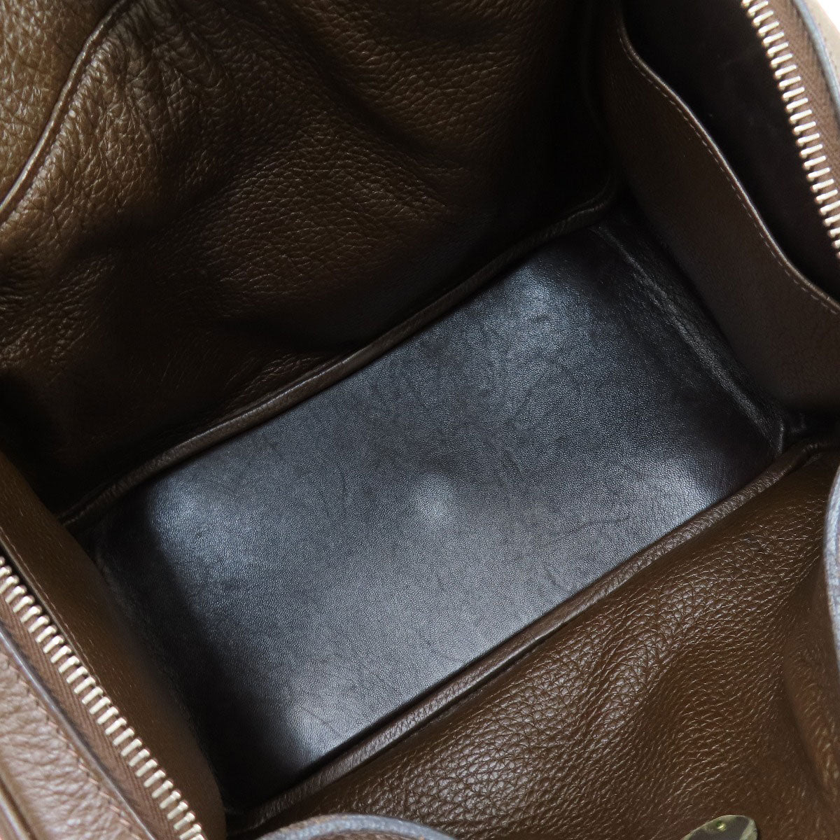 HERMES Handbag Taurillon Clemence Brown Lindy 30 Silver Metal Women Used
