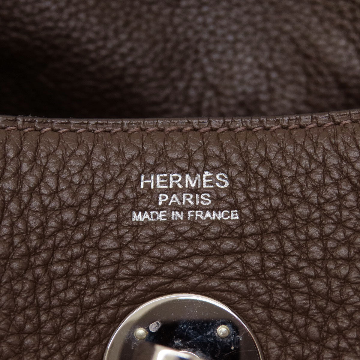 HERMES Handbag Taurillon Clemence Brown Lindy 30 Silver Metal Women Used
