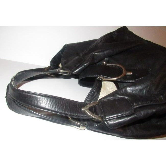Gucci Stirrup Hobo Xl Top Handle Style Satcheltote Black Leather With Chrome Satchel