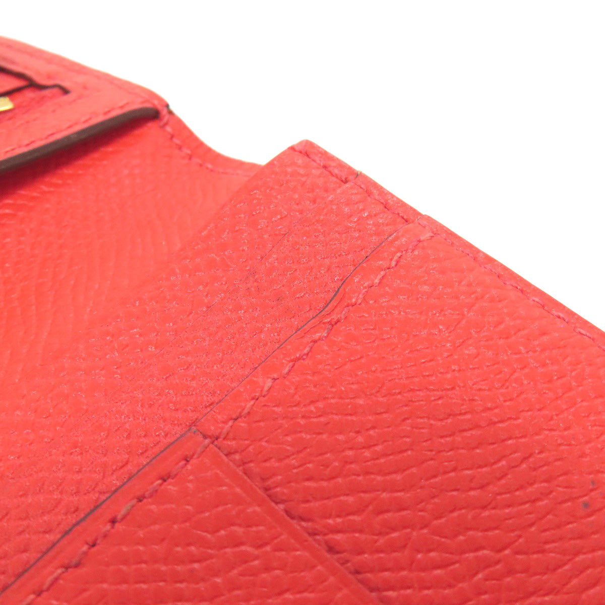 HERMES Long Wallet Purse Epsom Red Bearn Soufflet Gold Metal
