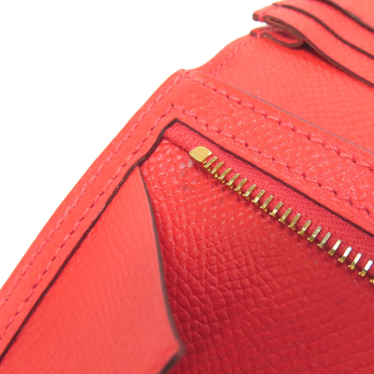 HERMES Long Wallet Purse Epsom Red Bearn Soufflet Gold Metal