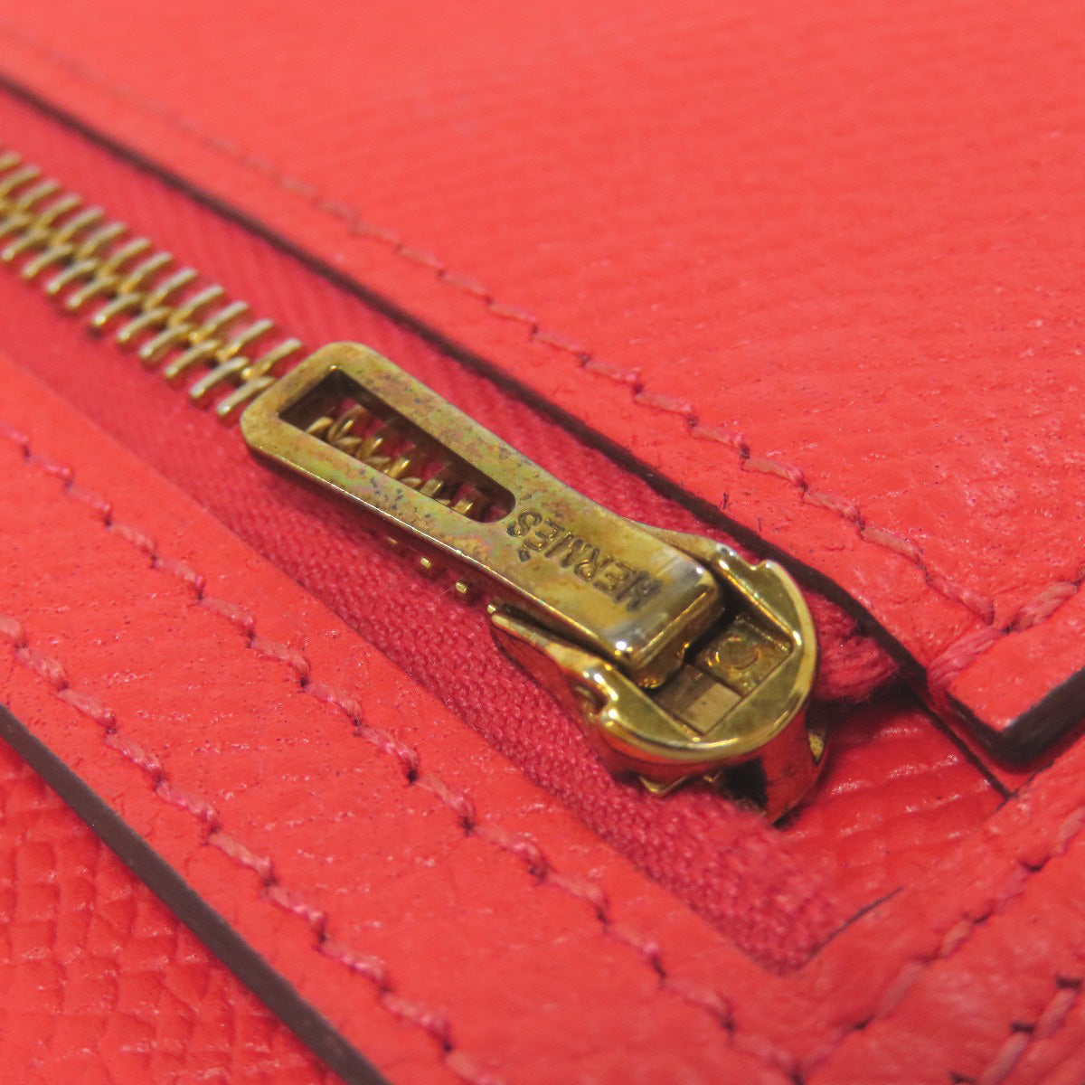 HERMES Long Wallet Purse Epsom Red Bearn Soufflet Gold Metal