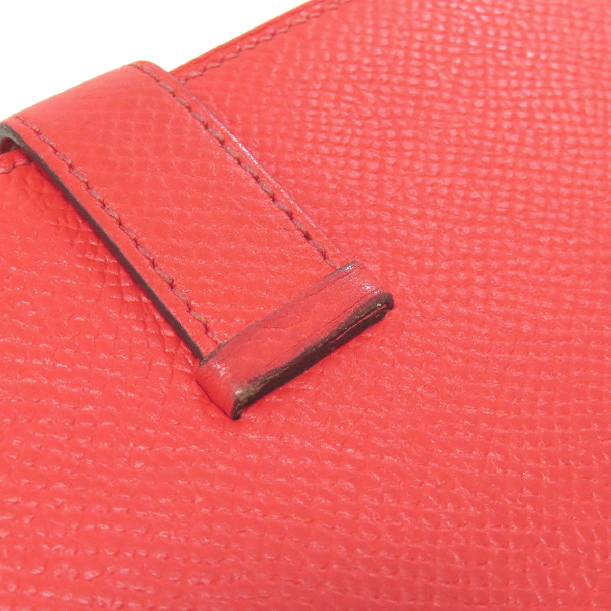 HERMES Long Wallet Purse Epsom Red Bearn Soufflet Gold Metal