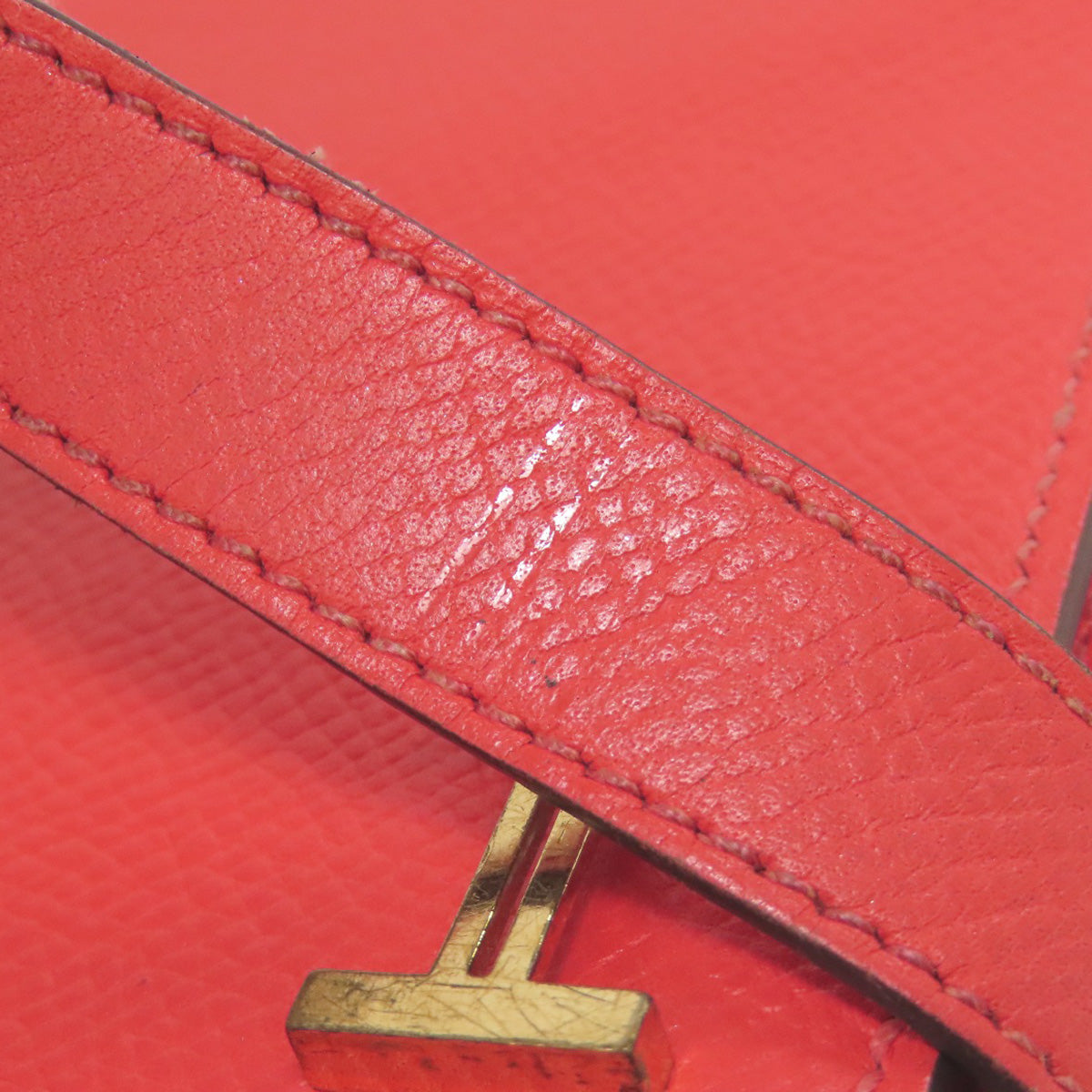 HERMES Long Wallet Purse Epsom Red Bearn Soufflet Gold Metal