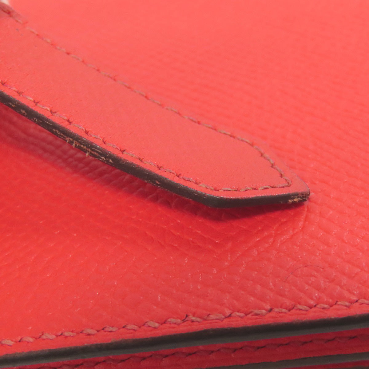 HERMES Long Wallet Purse Epsom Red Bearn Soufflet Gold Metal