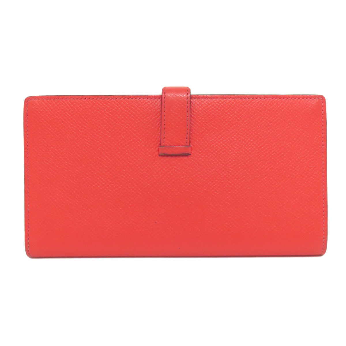 HERMES Long Wallet Purse Epsom Red Bearn Soufflet Gold Metal