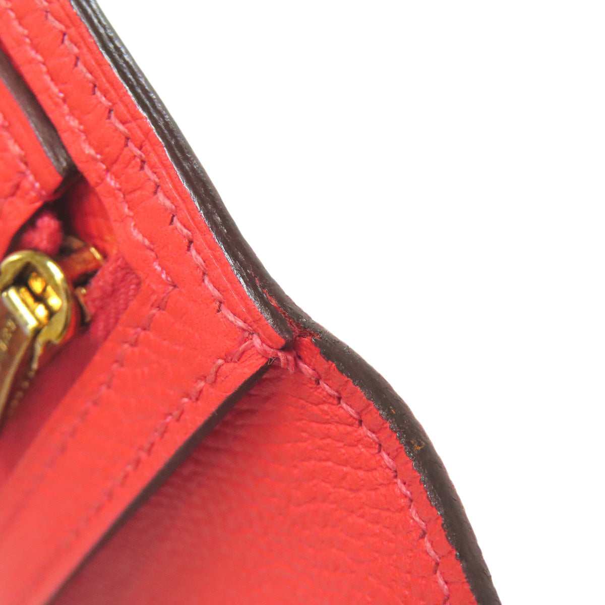 HERMES Long Wallet Purse Epsom Red Bearn Soufflet Gold Metal