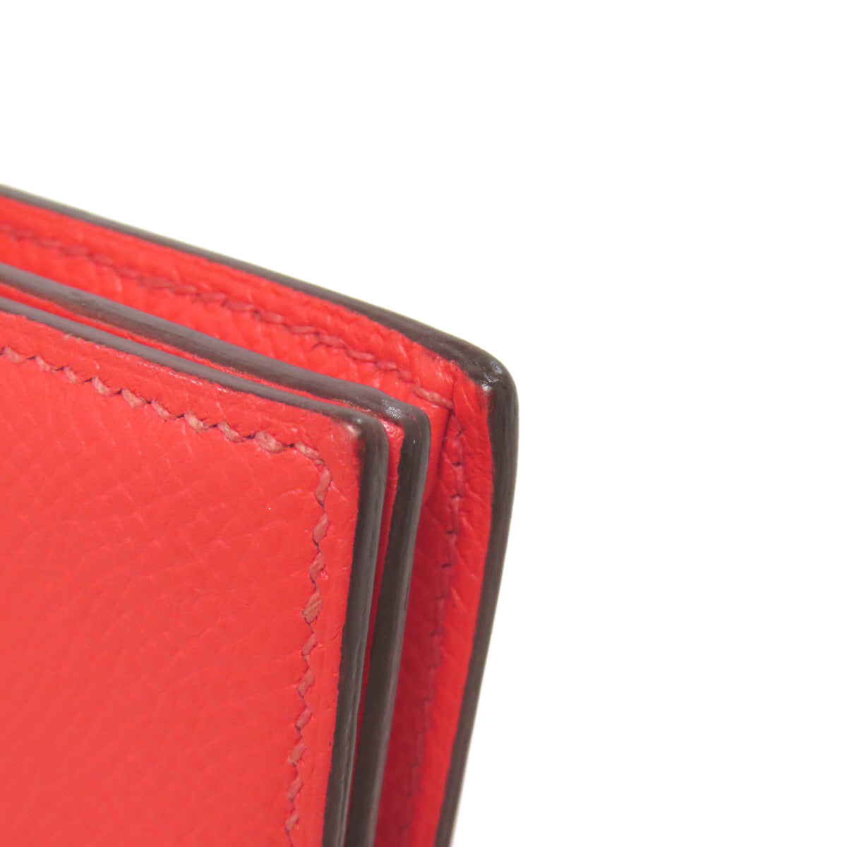 HERMES Long Wallet Purse Epsom Red Bearn Soufflet Gold Metal
