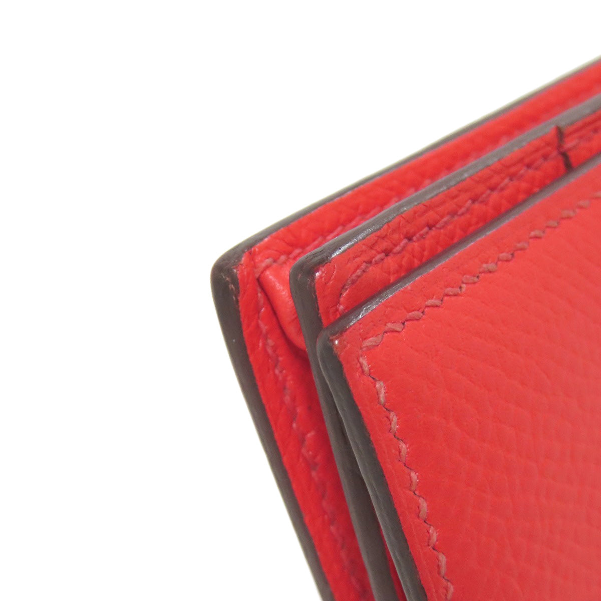 HERMES Long Wallet Purse Epsom Red Bearn Soufflet Gold Metal