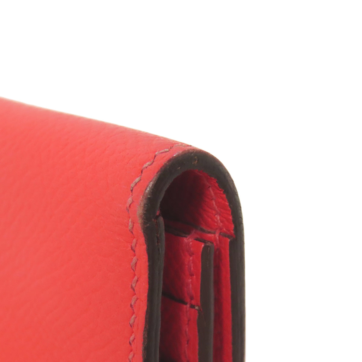 HERMES Long Wallet Purse Epsom Red Bearn Soufflet Gold Metal