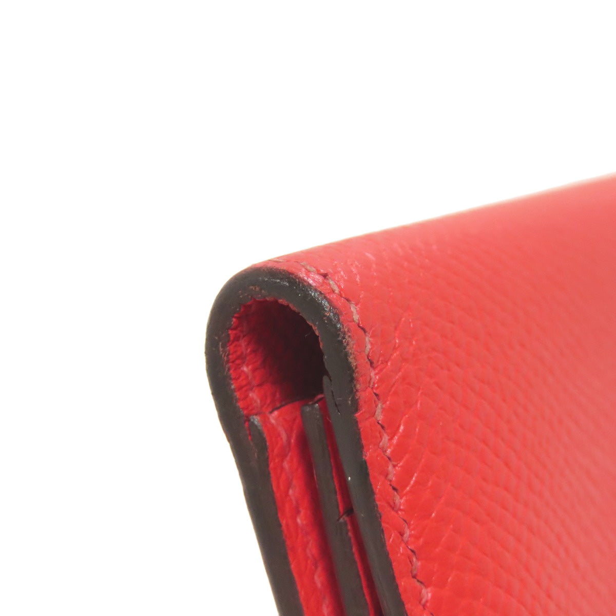 HERMES Long Wallet Purse Epsom Red Bearn Soufflet Gold Metal