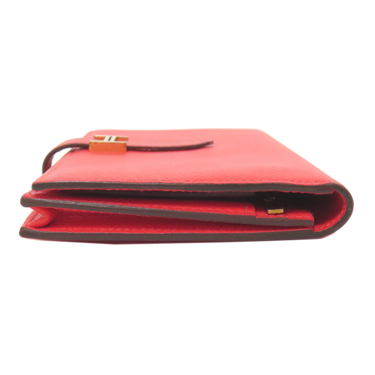 HERMES Long Wallet Purse Epsom Red Bearn Soufflet Gold Metal