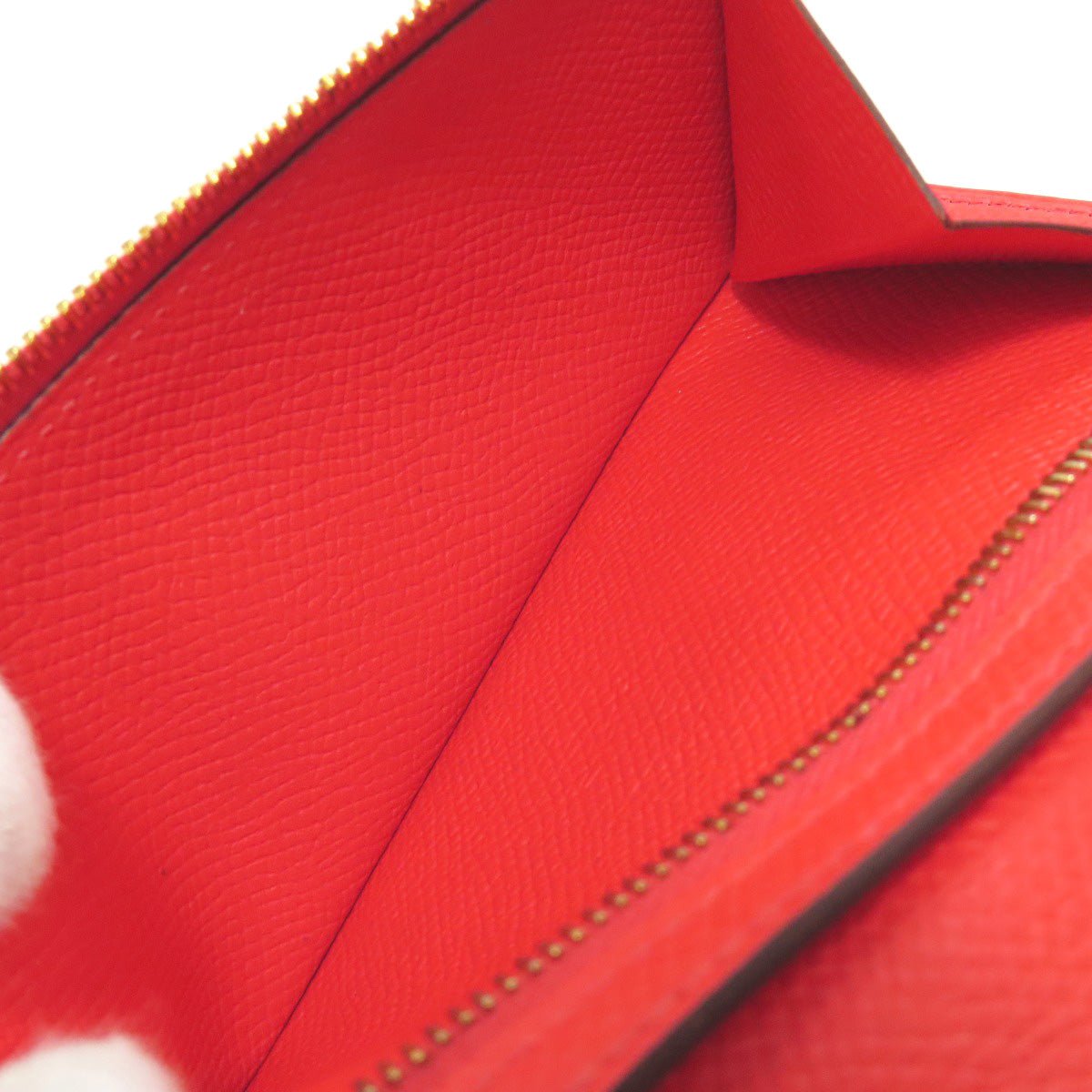 HERMES Long Wallet Purse Epsom Red Bearn Soufflet Gold Metal