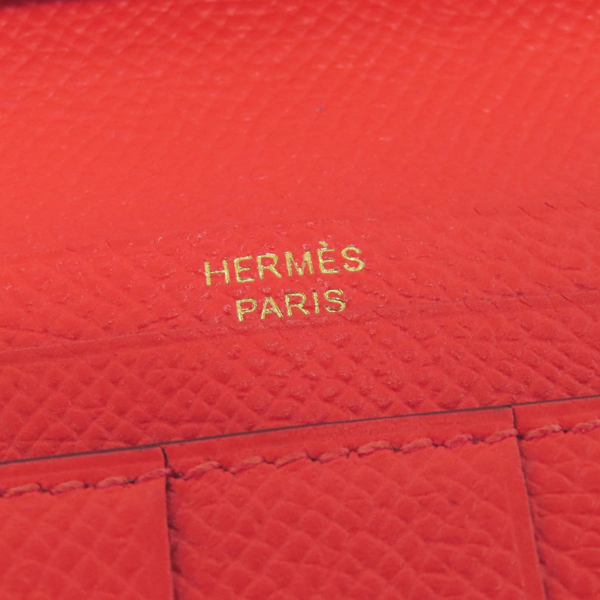 HERMES Long Wallet Purse Epsom Red Bearn Soufflet Gold Metal