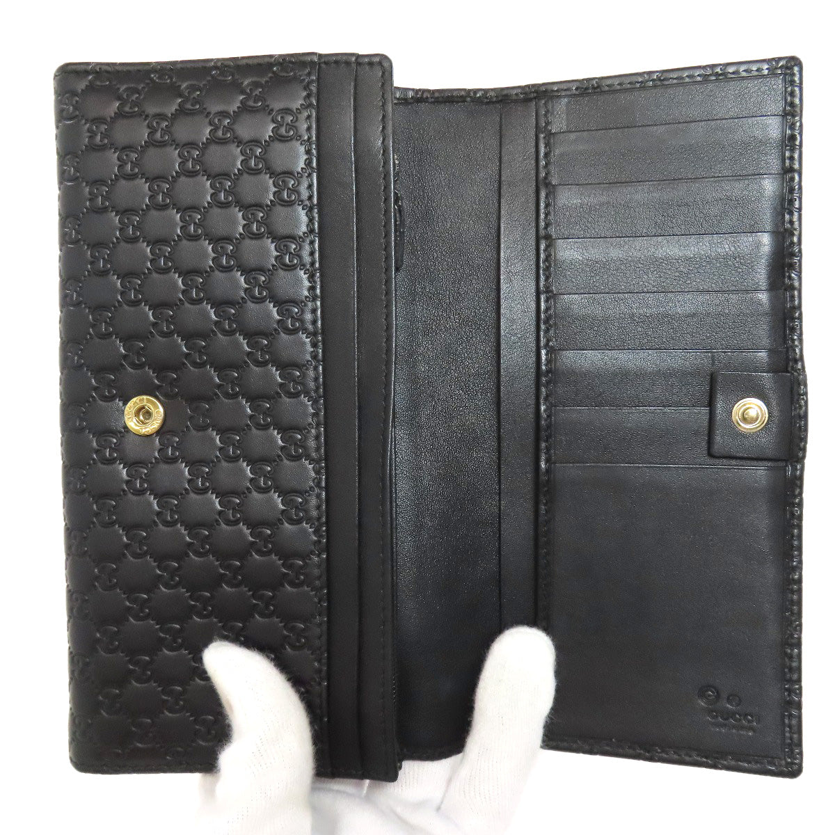 GUCCI Long Wallet Purse 449396 leather black Outlet GG Signature Micro Shima mens Used
