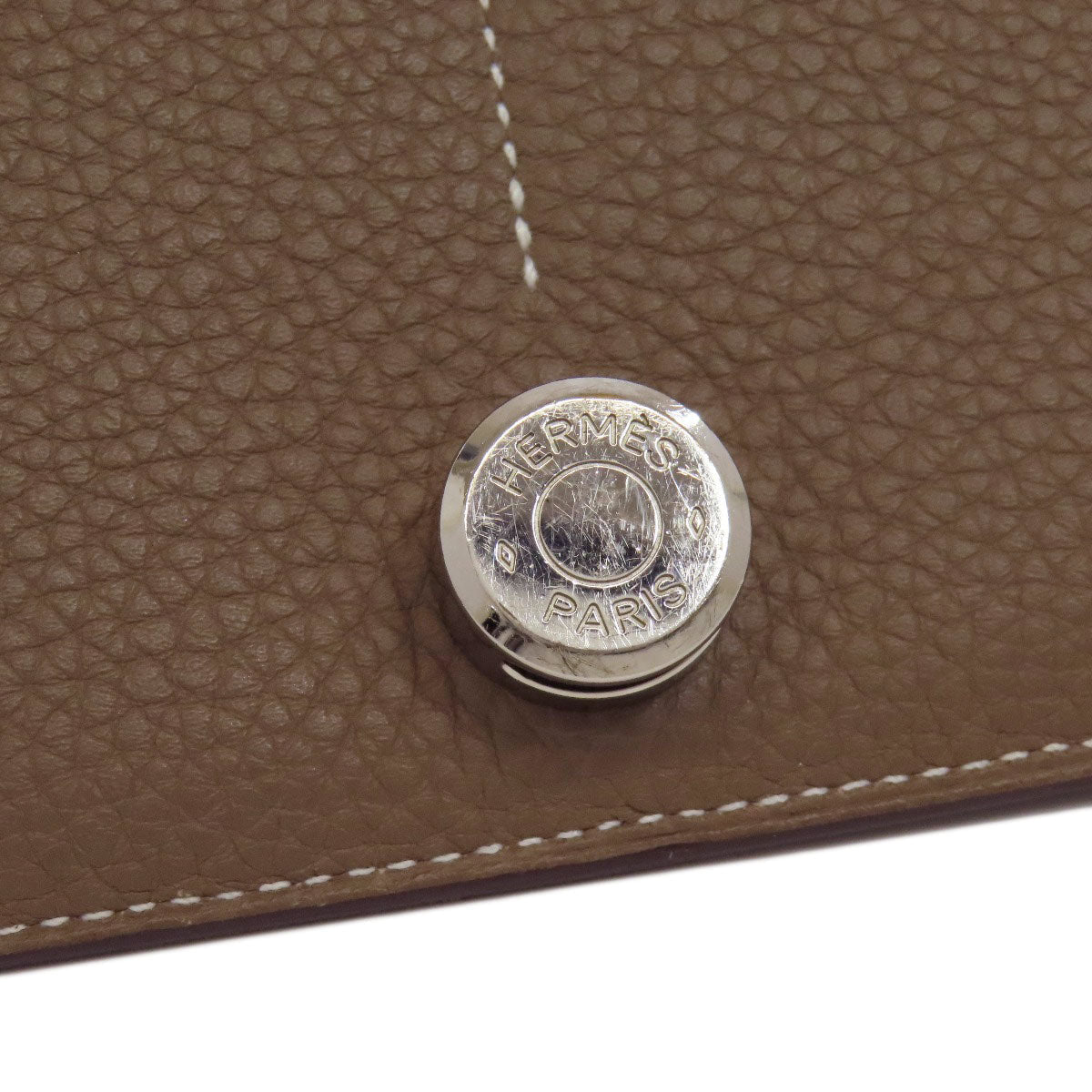 HERMES Long Wallet Purse Togo beige Dogon GM Etop Silver Metal