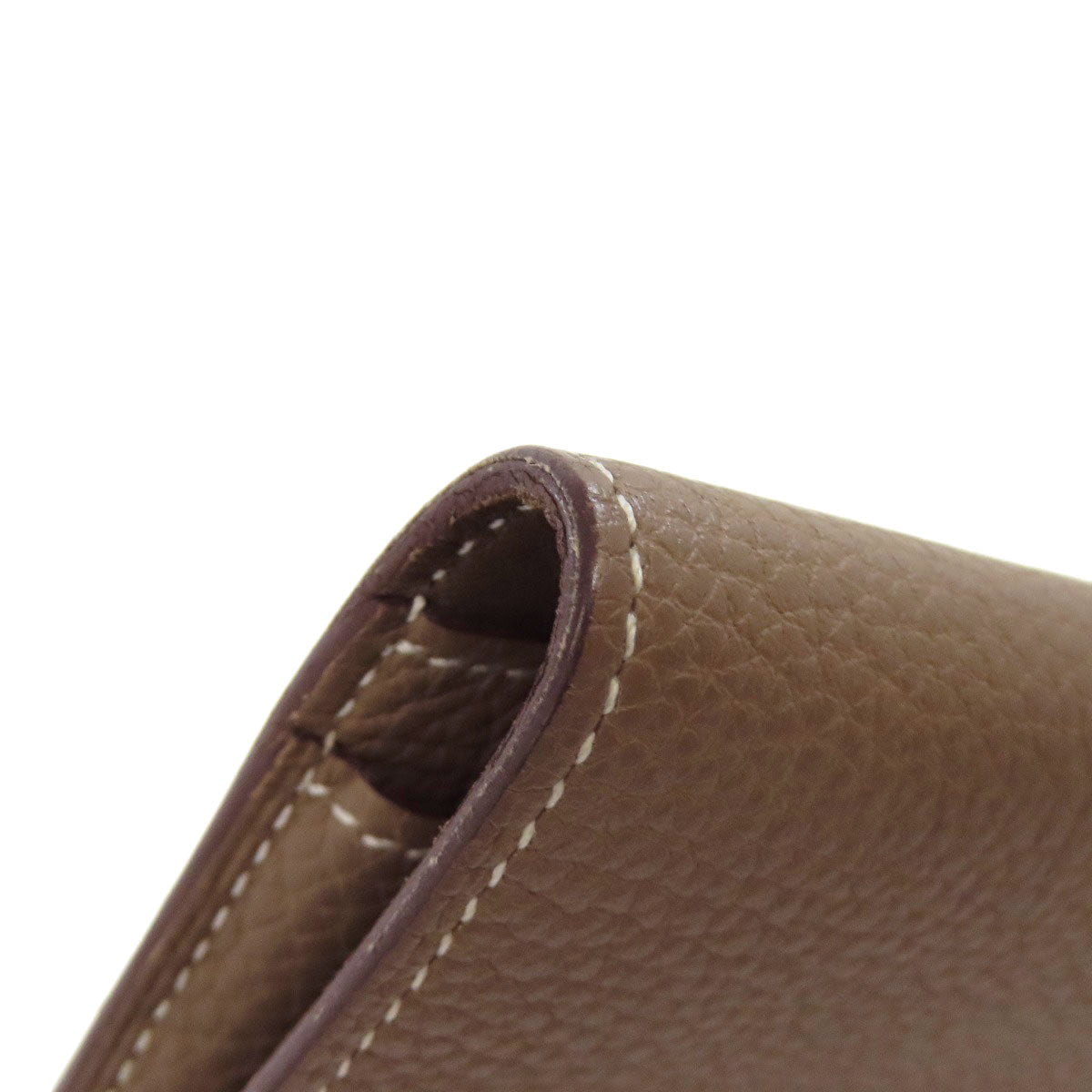 HERMES Long Wallet Purse Togo beige Dogon GM Etop Silver Metal