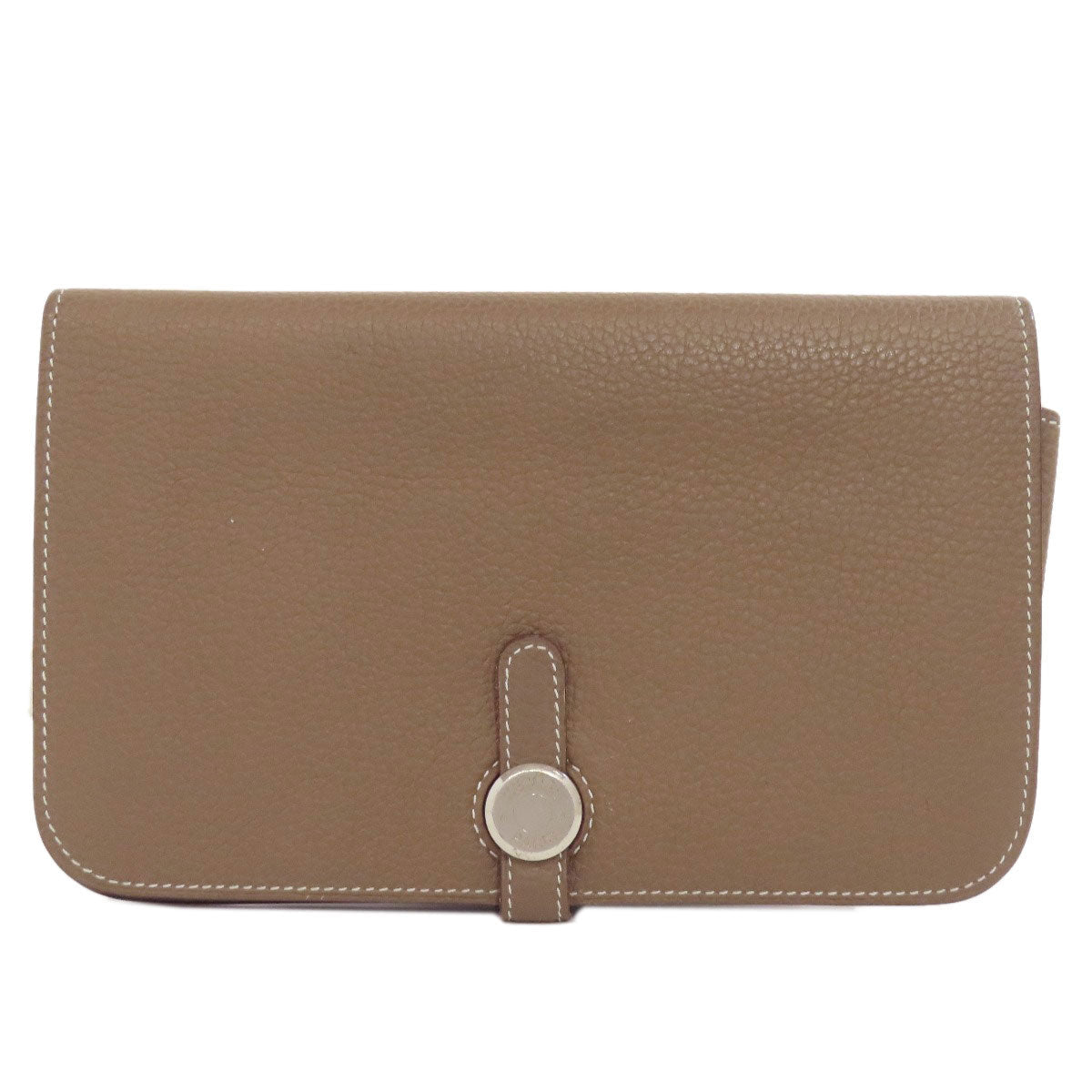 HERMES Long Wallet Purse Togo beige Dogon GM Etop Silver Metal