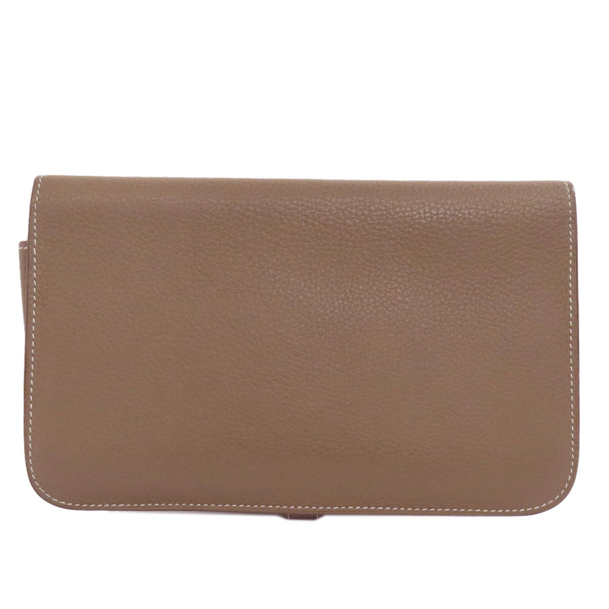 HERMES Long Wallet Purse Togo beige Dogon GM Etop Silver Metal