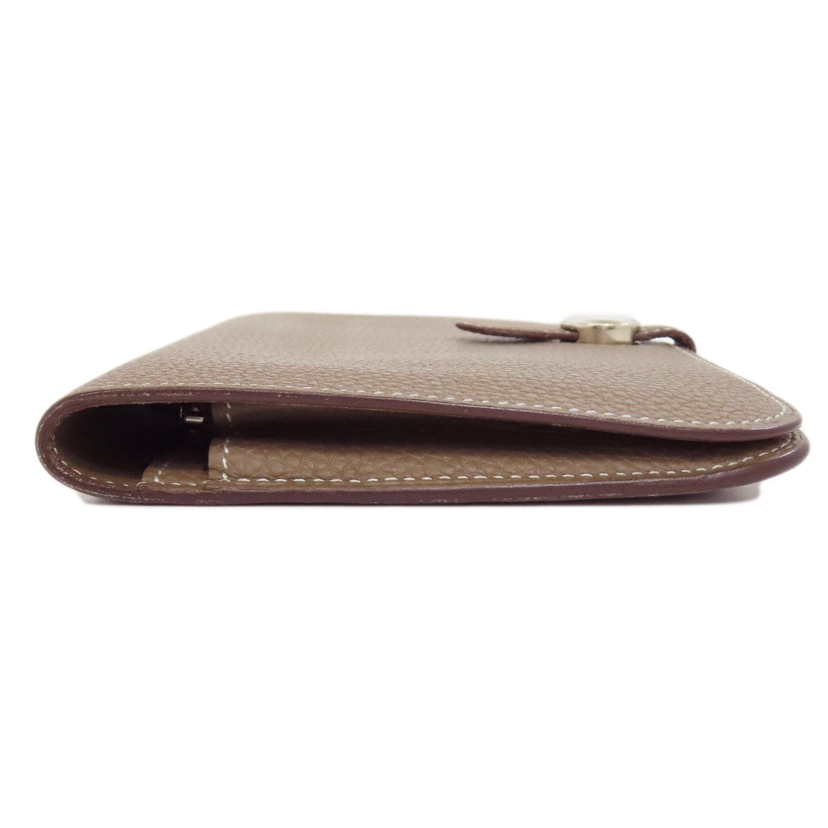 HERMES Long Wallet Purse Togo beige Dogon GM Etop Silver Metal