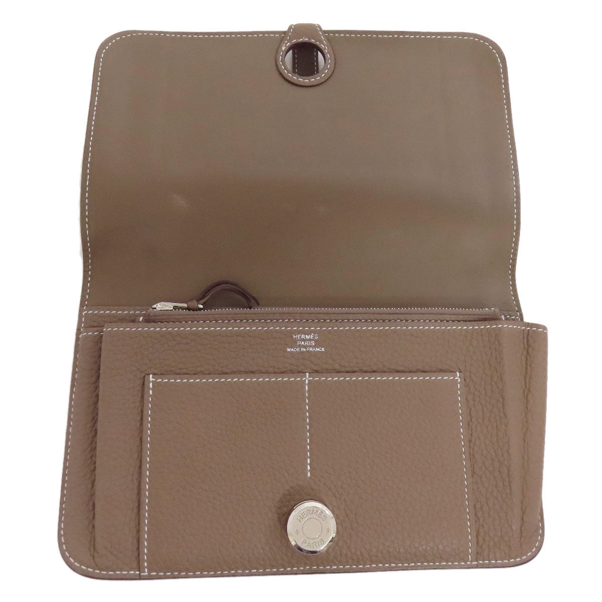 HERMES Long Wallet Purse Togo beige Dogon GM Etop Silver Metal