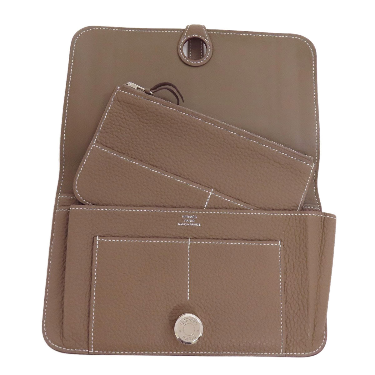 HERMES Long Wallet Purse Togo beige Dogon GM Etop Silver Metal