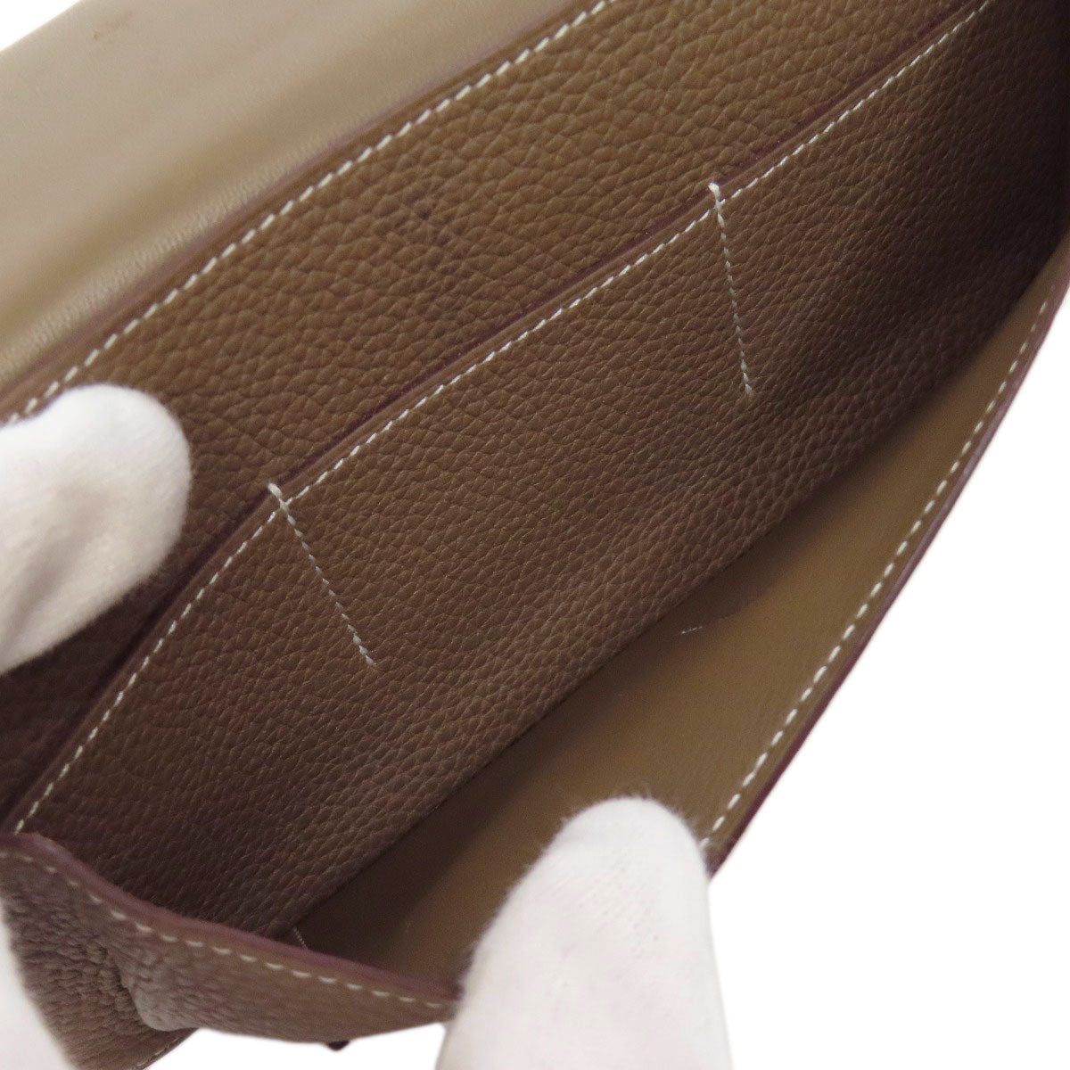 HERMES Long Wallet Purse Togo beige Dogon GM Etop Silver Metal