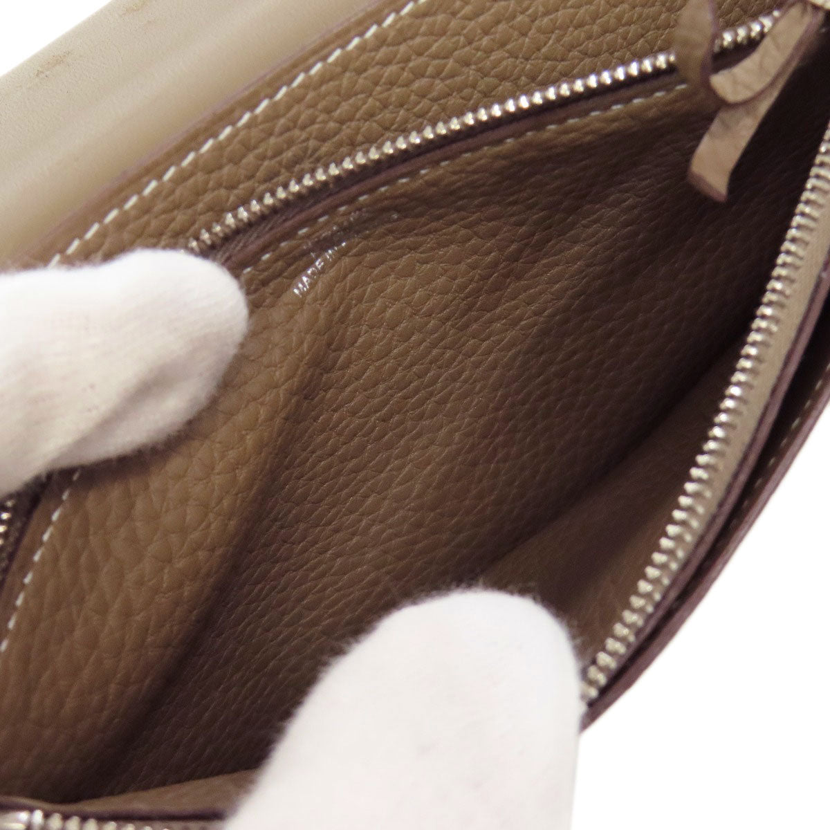 HERMES Long Wallet Purse Togo beige Dogon GM Etop Silver Metal
