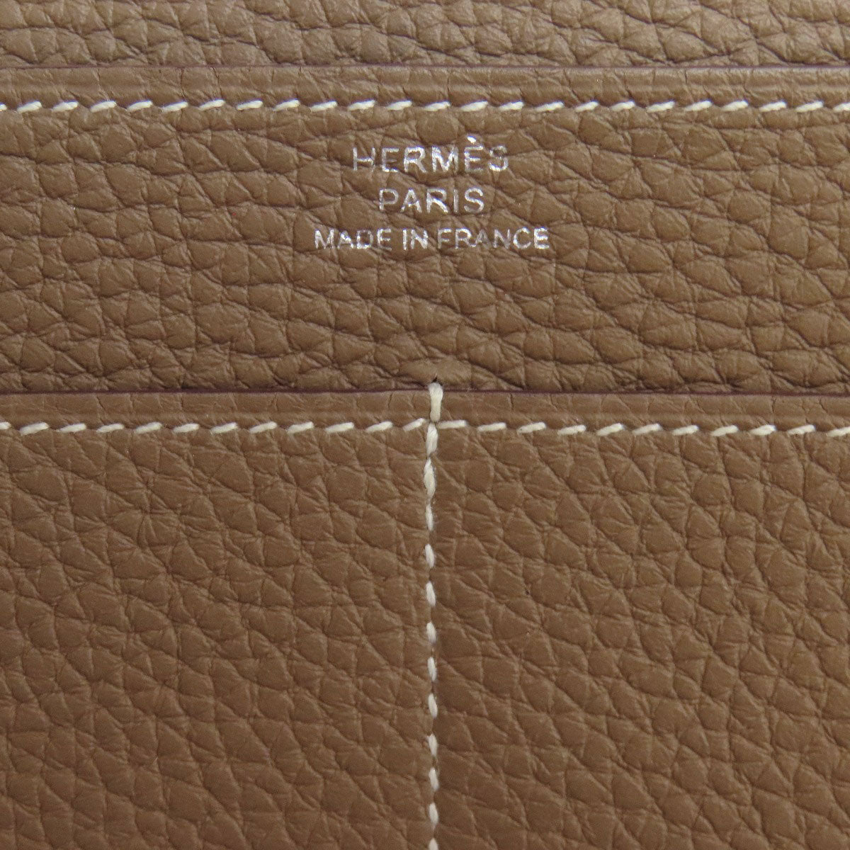 HERMES Long Wallet Purse Togo beige Dogon GM Etop Silver Metal