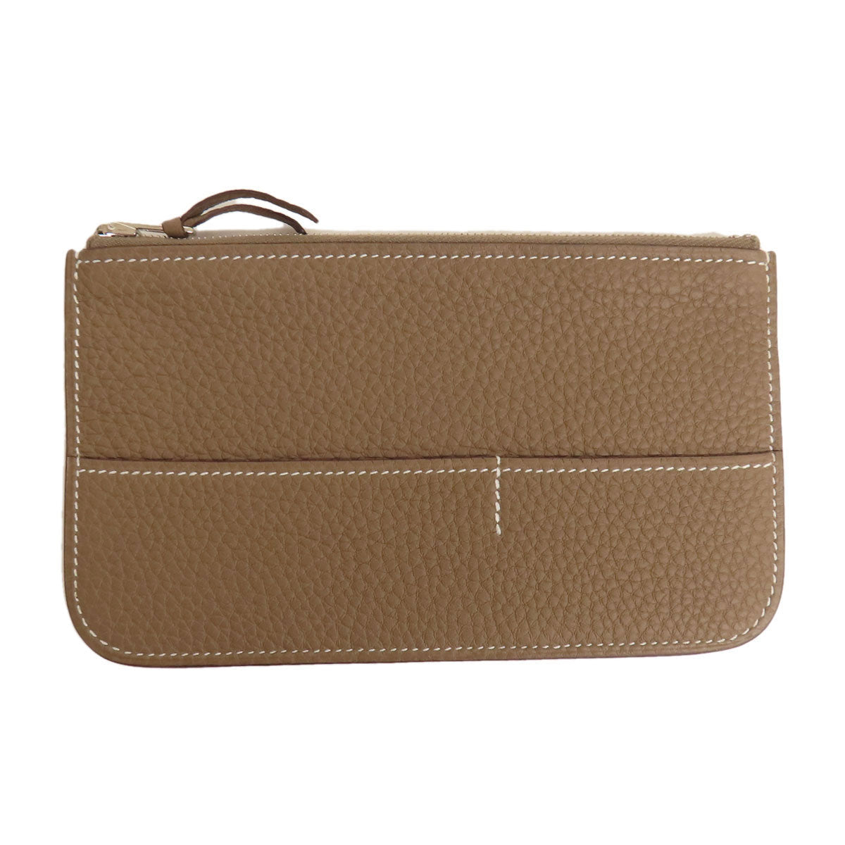HERMES Long Wallet Purse Togo beige Dogon GM Etop Silver Metal